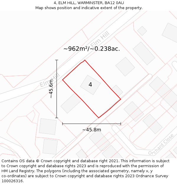 4, ELM HILL, WARMINSTER, BA12 0AU: Plot and title map