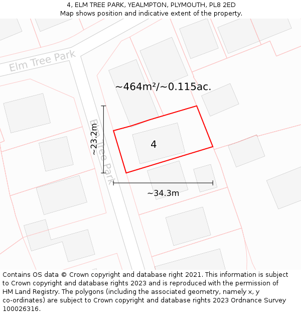 4, ELM TREE PARK, YEALMPTON, PLYMOUTH, PL8 2ED: Plot and title map