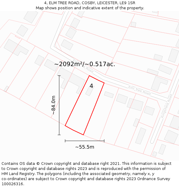 4, ELM TREE ROAD, COSBY, LEICESTER, LE9 1SR: Plot and title map