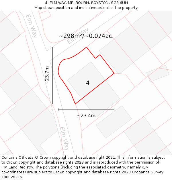 4, ELM WAY, MELBOURN, ROYSTON, SG8 6UH: Plot and title map
