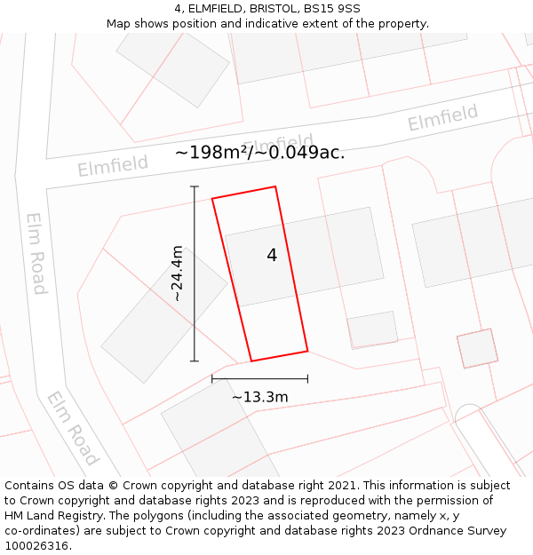 4, ELMFIELD, BRISTOL, BS15 9SS: Plot and title map