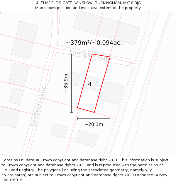 4, ELMFIELDS GATE, WINSLOW, BUCKINGHAM, MK18 3JG: Plot and title map