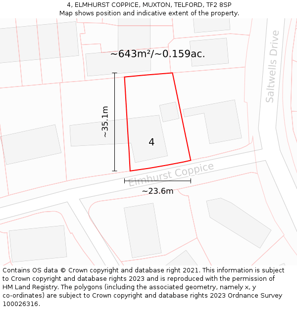 4, ELMHURST COPPICE, MUXTON, TELFORD, TF2 8SP: Plot and title map