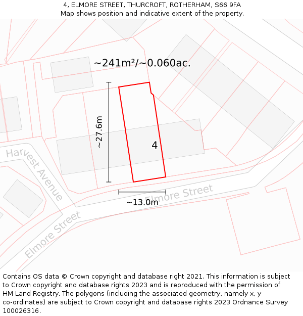 4, ELMORE STREET, THURCROFT, ROTHERHAM, S66 9FA: Plot and title map