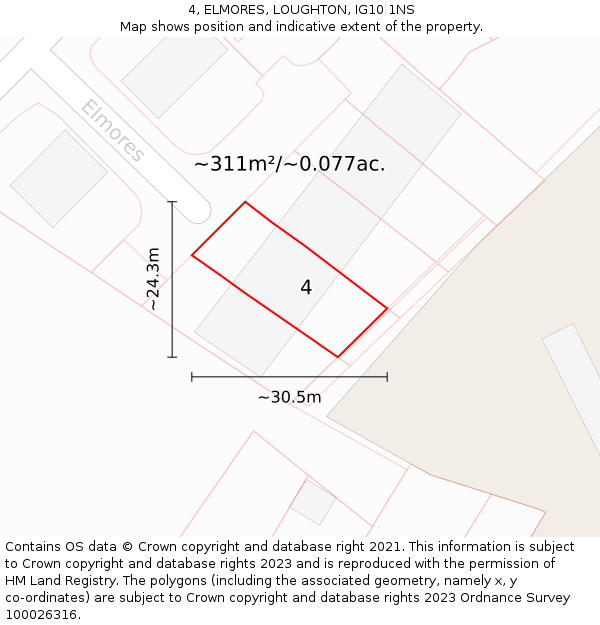 4, ELMORES, LOUGHTON, IG10 1NS: Plot and title map