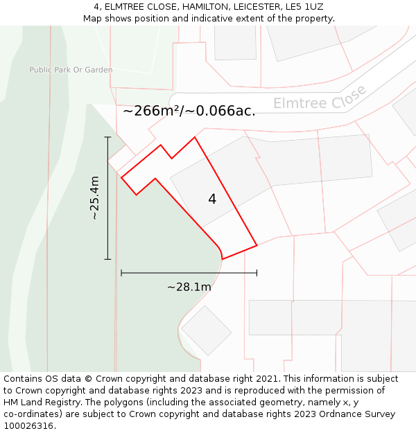 4, ELMTREE CLOSE, HAMILTON, LEICESTER, LE5 1UZ: Plot and title map