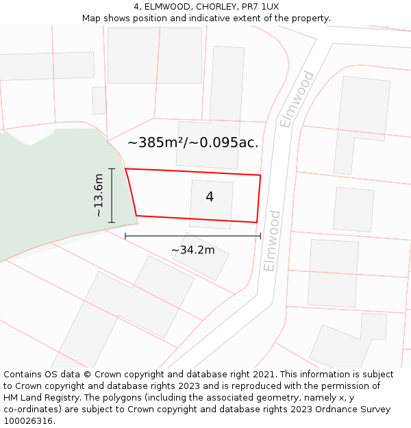 4, ELMWOOD, CHORLEY, PR7 1UX: Plot and title map