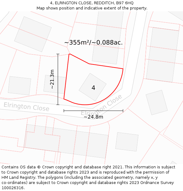 4, ELRINGTON CLOSE, REDDITCH, B97 6HQ: Plot and title map