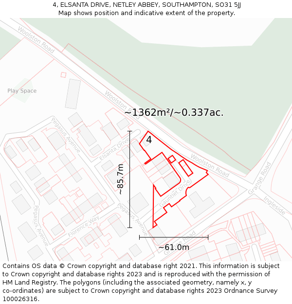 4, ELSANTA DRIVE, NETLEY ABBEY, SOUTHAMPTON, SO31 5JJ: Plot and title map