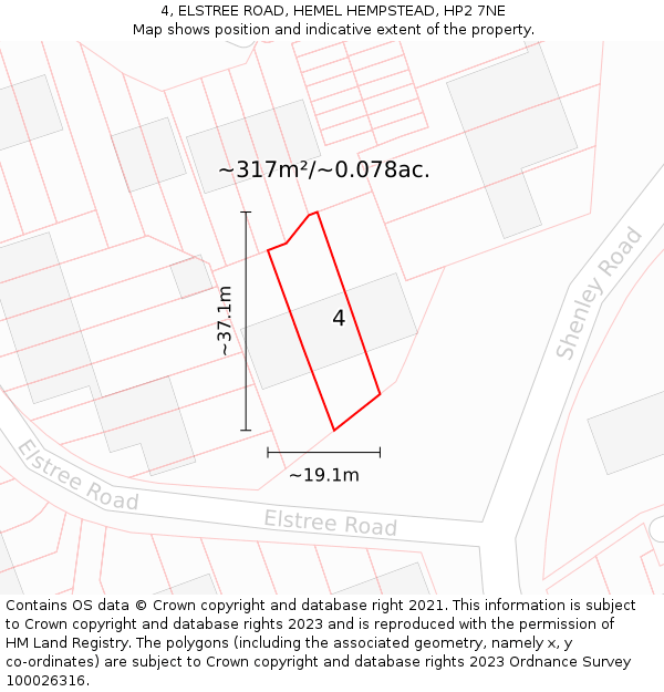 4, ELSTREE ROAD, HEMEL HEMPSTEAD, HP2 7NE: Plot and title map