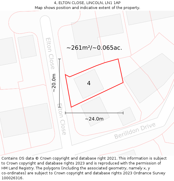 4, ELTON CLOSE, LINCOLN, LN1 1AP: Plot and title map