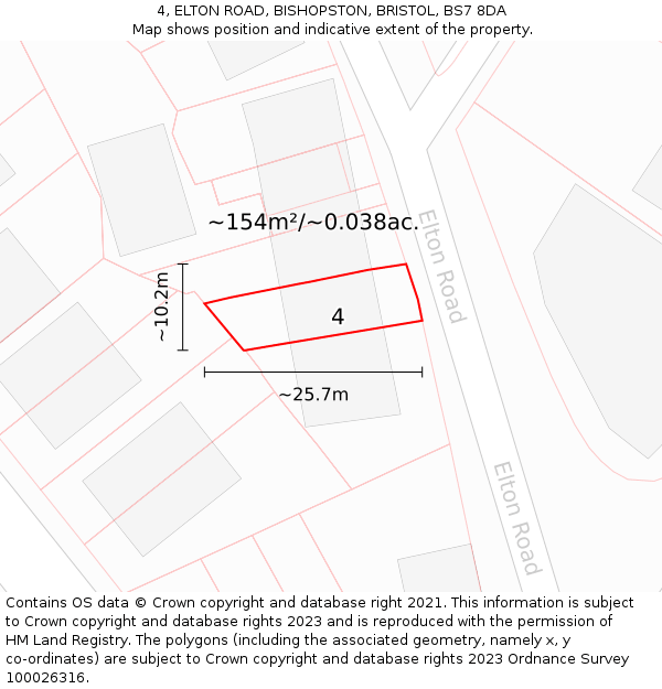 4, ELTON ROAD, BISHOPSTON, BRISTOL, BS7 8DA: Plot and title map