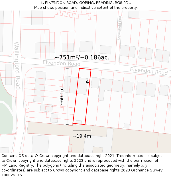 4, ELVENDON ROAD, GORING, READING, RG8 0DU: Plot and title map