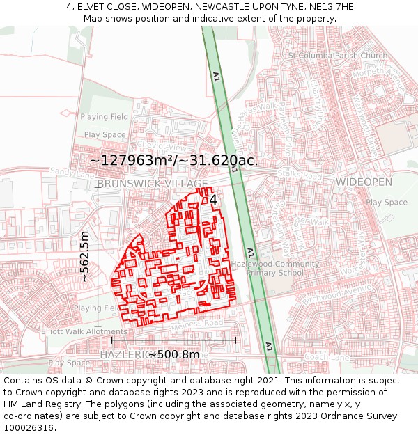 4, ELVET CLOSE, WIDEOPEN, NEWCASTLE UPON TYNE, NE13 7HE: Plot and title map