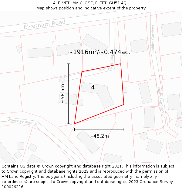 4, ELVETHAM CLOSE, FLEET, GU51 4QU: Plot and title map