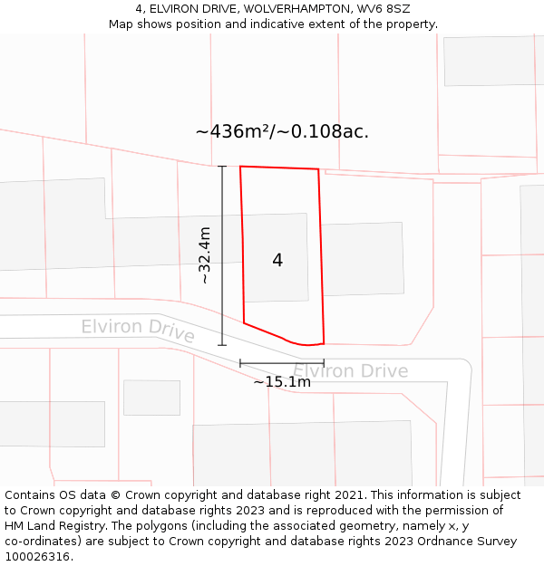 4, ELVIRON DRIVE, WOLVERHAMPTON, WV6 8SZ: Plot and title map