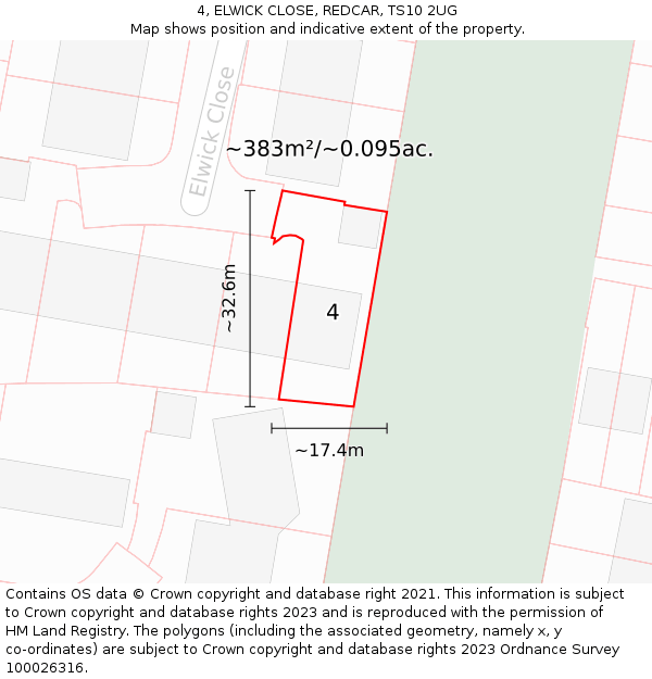 4, ELWICK CLOSE, REDCAR, TS10 2UG: Plot and title map