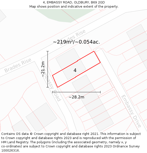 4, EMBASSY ROAD, OLDBURY, B69 2GD: Plot and title map