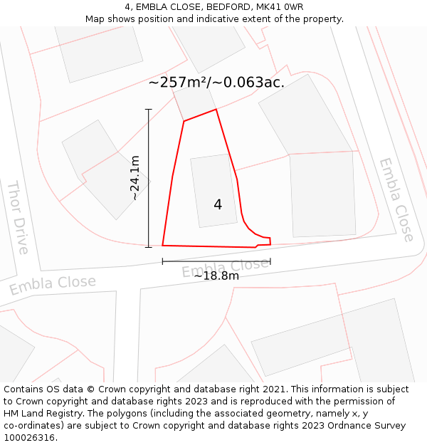 4, EMBLA CLOSE, BEDFORD, MK41 0WR: Plot and title map