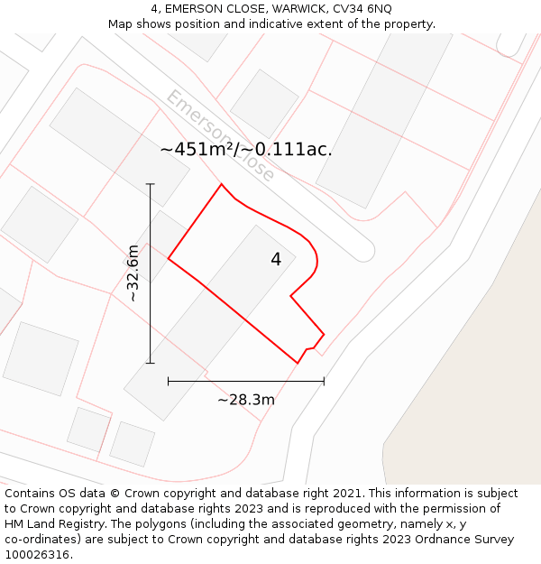 4, EMERSON CLOSE, WARWICK, CV34 6NQ: Plot and title map