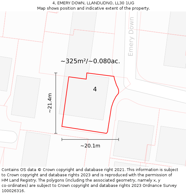 4, EMERY DOWN, LLANDUDNO, LL30 1UG: Plot and title map