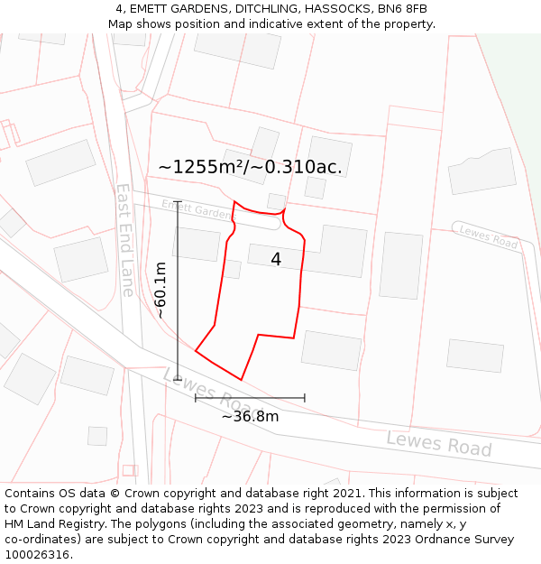 4, EMETT GARDENS, DITCHLING, HASSOCKS, BN6 8FB: Plot and title map