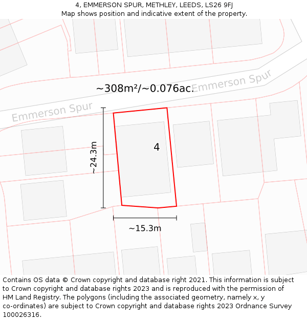 4, EMMERSON SPUR, METHLEY, LEEDS, LS26 9FJ: Plot and title map