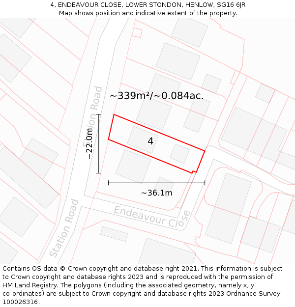 4, ENDEAVOUR CLOSE, LOWER STONDON, HENLOW, SG16 6JR: Plot and title map
