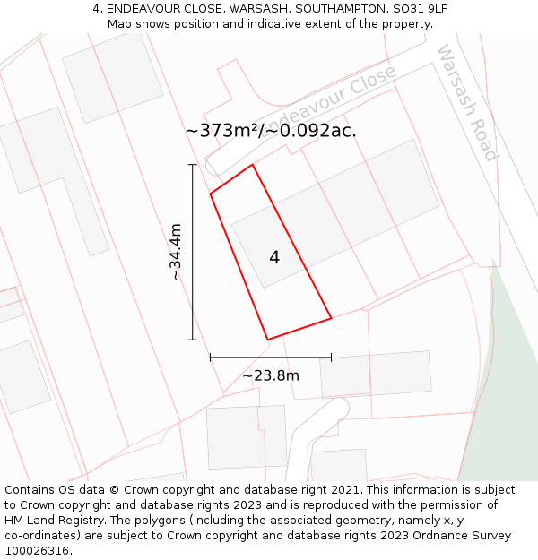 4, ENDEAVOUR CLOSE, WARSASH, SOUTHAMPTON, SO31 9LF: Plot and title map
