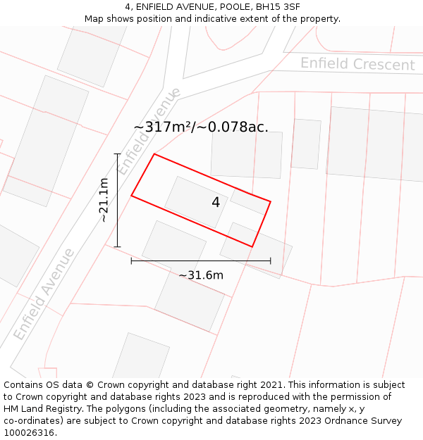 4, ENFIELD AVENUE, POOLE, BH15 3SF: Plot and title map