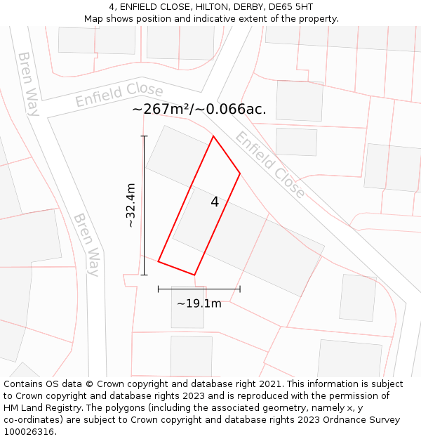 4, ENFIELD CLOSE, HILTON, DERBY, DE65 5HT: Plot and title map