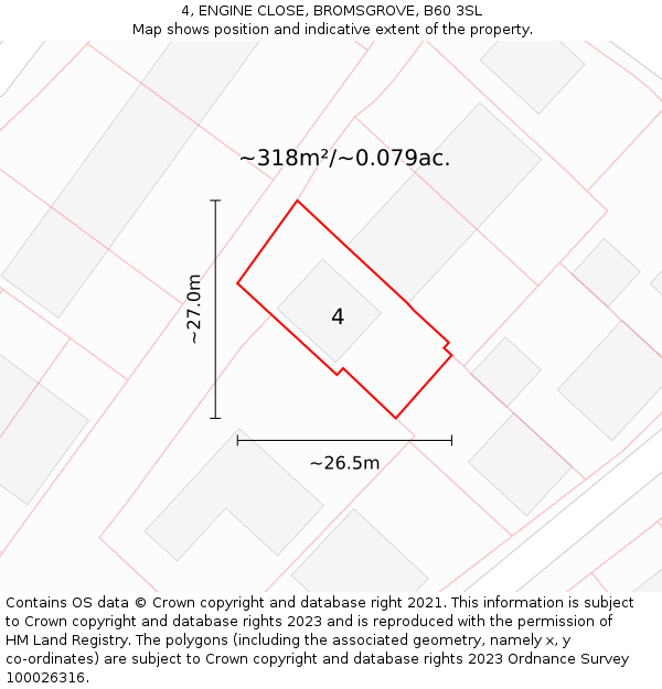 4, ENGINE CLOSE, BROMSGROVE, B60 3SL: Plot and title map
