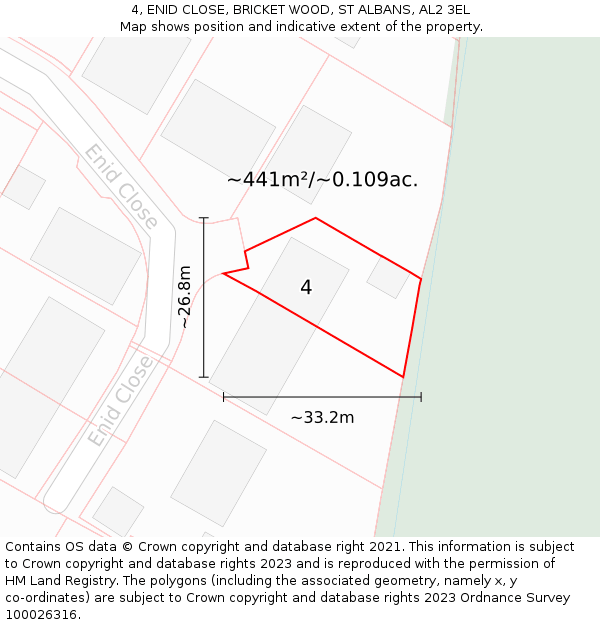 4, ENID CLOSE, BRICKET WOOD, ST ALBANS, AL2 3EL: Plot and title map
