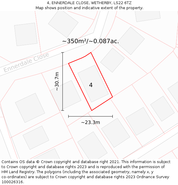4, ENNERDALE CLOSE, WETHERBY, LS22 6TZ: Plot and title map
