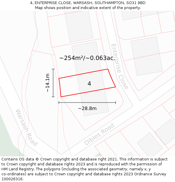 4, ENTERPRISE CLOSE, WARSASH, SOUTHAMPTON, SO31 9BD: Plot and title map