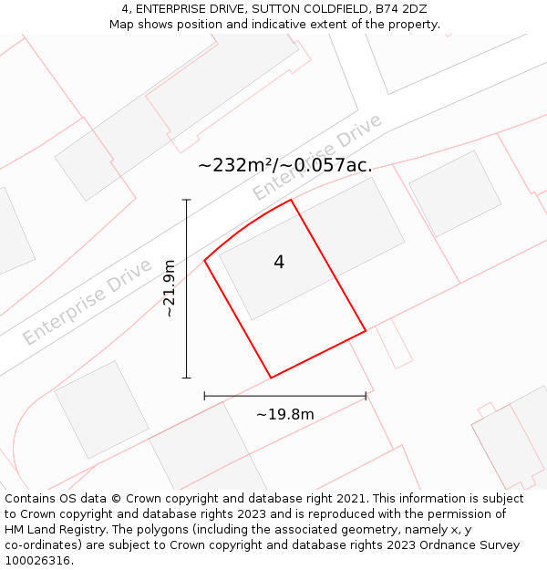 4, ENTERPRISE DRIVE, SUTTON COLDFIELD, B74 2DZ: Plot and title map