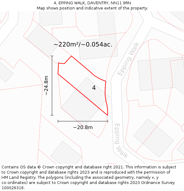 4, EPPING WALK, DAVENTRY, NN11 9RN: Plot and title map