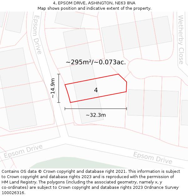 4, EPSOM DRIVE, ASHINGTON, NE63 8NA: Plot and title map