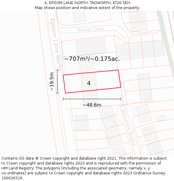 4, EPSOM LANE NORTH, TADWORTH, KT20 5EH: Plot and title map
