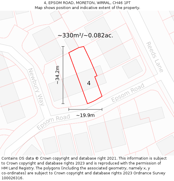4, EPSOM ROAD, MORETON, WIRRAL, CH46 1PT: Plot and title map