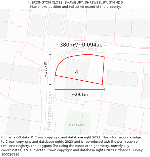 4, ERDINGTON CLOSE, SHAWBURY, SHREWSBURY, SY4 4DQ: Plot and title map