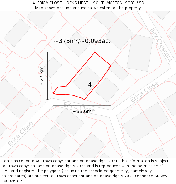 4, ERICA CLOSE, LOCKS HEATH, SOUTHAMPTON, SO31 6SD: Plot and title map