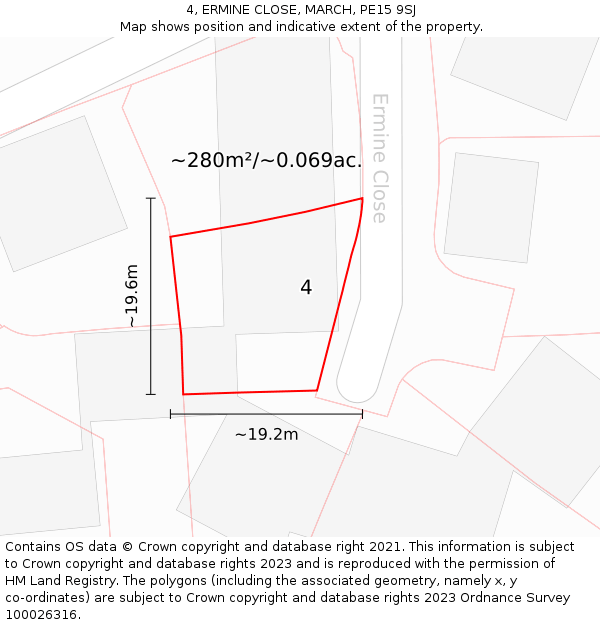 4, ERMINE CLOSE, MARCH, PE15 9SJ: Plot and title map