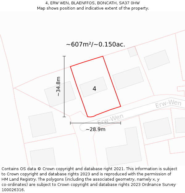 4, ERW WEN, BLAENFFOS, BONCATH, SA37 0HW: Plot and title map