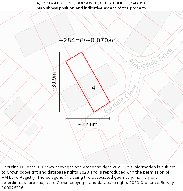 4, ESKDALE CLOSE, BOLSOVER, CHESTERFIELD, S44 6RL: Plot and title map