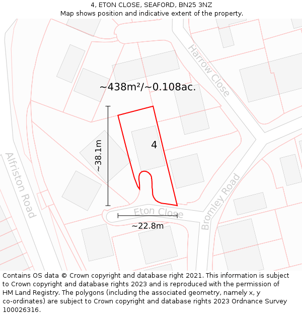 4, ETON CLOSE, SEAFORD, BN25 3NZ: Plot and title map
