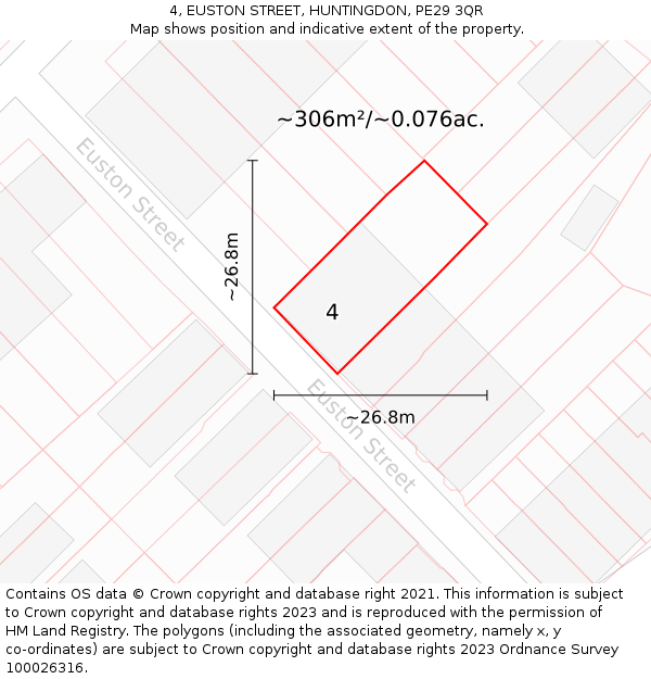 4, EUSTON STREET, HUNTINGDON, PE29 3QR: Plot and title map