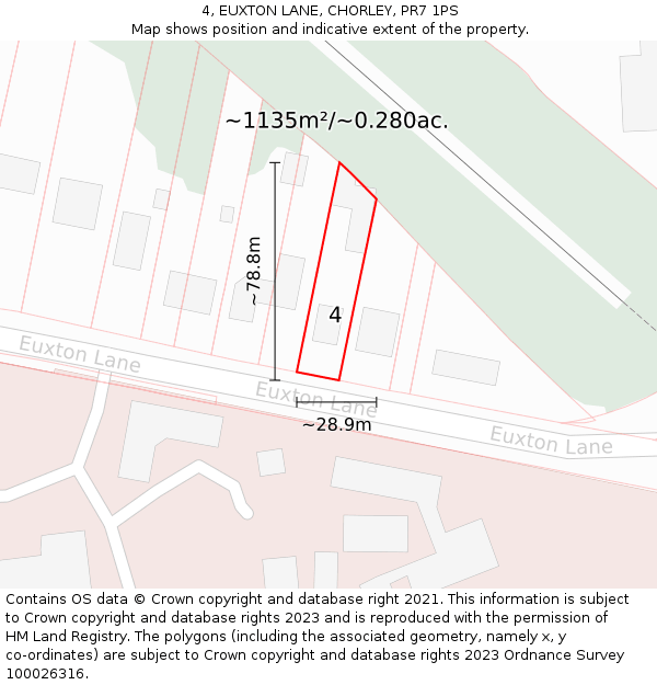 4, EUXTON LANE, CHORLEY, PR7 1PS: Plot and title map