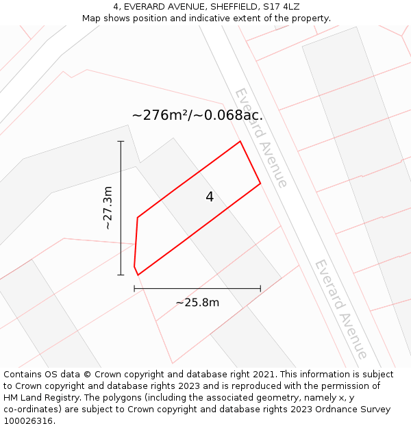 4, EVERARD AVENUE, SHEFFIELD, S17 4LZ: Plot and title map