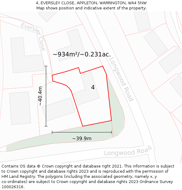 4, EVERSLEY CLOSE, APPLETON, WARRINGTON, WA4 5NW: Plot and title map